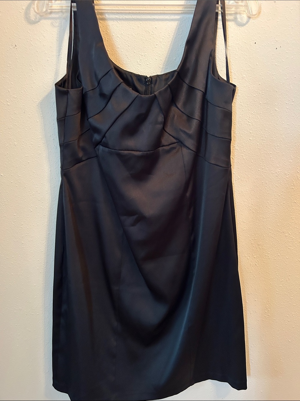 dressbarn Black Satin Pleated Scoop Mini Dress